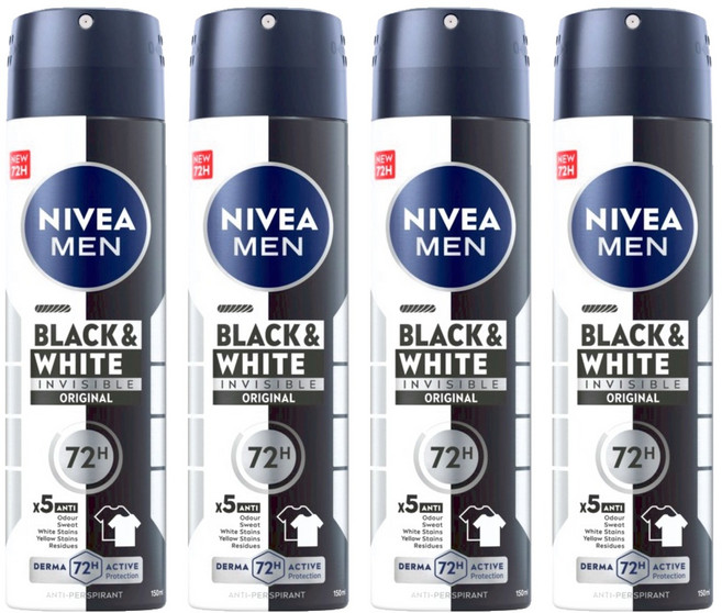 NIVEA 妮維雅 MEN 台灣公司貨 男士止汗爽身噴霧 無印乾爽, 150ml, 4瓶