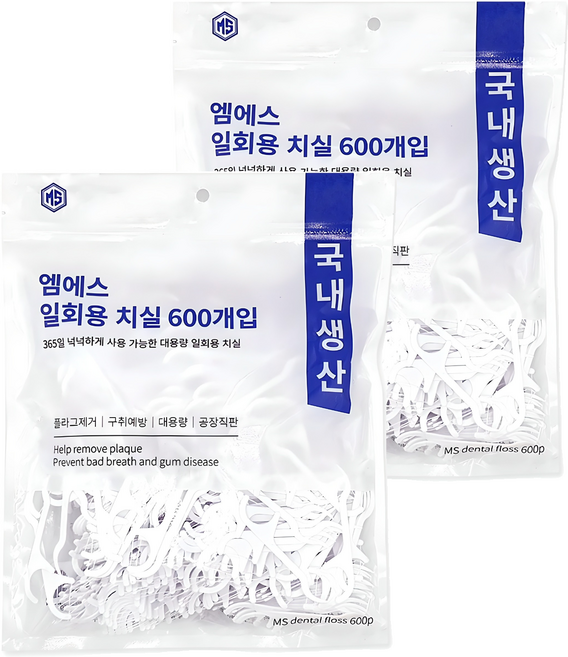 엠에스 국내생산 일회용 치실, 600개입, 2개