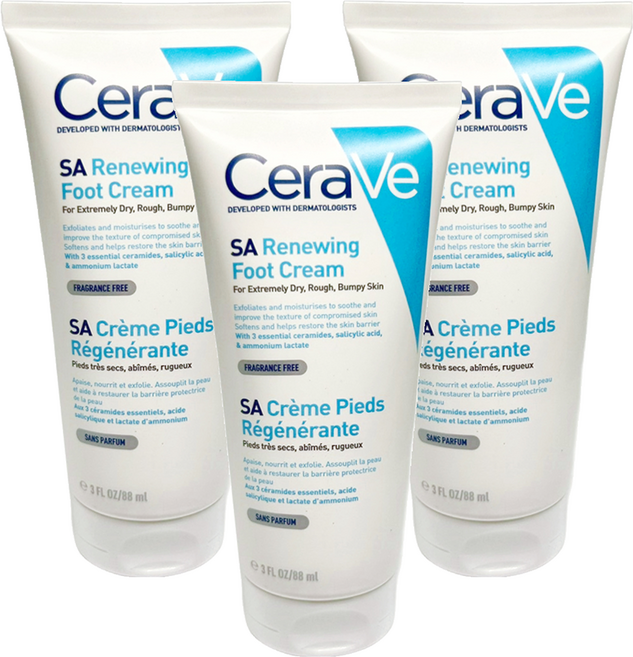 CeraVe 適樂膚 SA Renewing Foot Cream B3水楊酸煥膚修護美體霜, 88ml, 3條