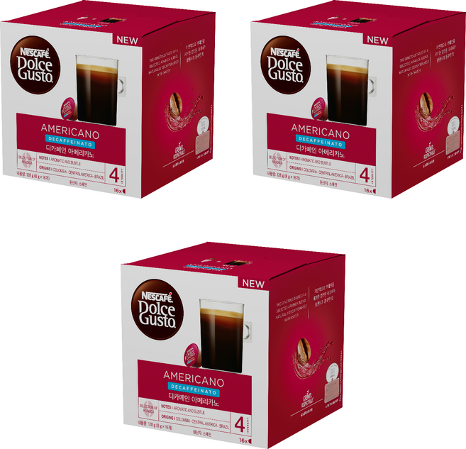 돌체구스토 디카페인 아메리카노 캡슐커피, 8g, 16개입, 3개