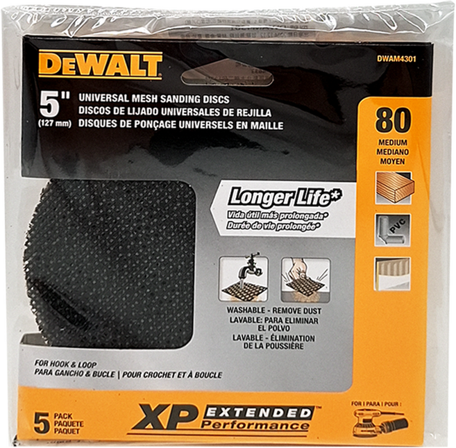 DEWALT 得偉 圓型可清洗砂紙 80粒度 dwam4301 5片裝, 1包
