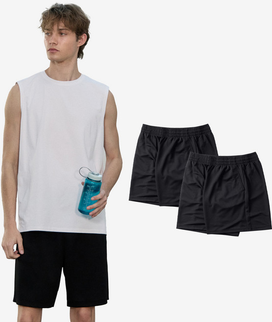 베이직하우스 폴리메쉬 허리스트링 하프팬츠2p 세트 LZHP3102