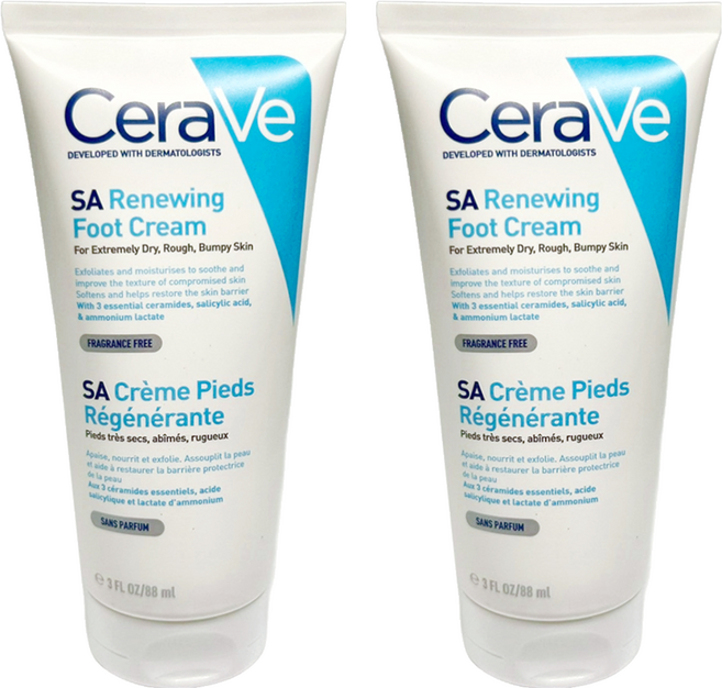 CeraVe 適樂膚 SA Renewing Foot Cream B3水楊酸煥膚修護美體霜, 88ml, 2條