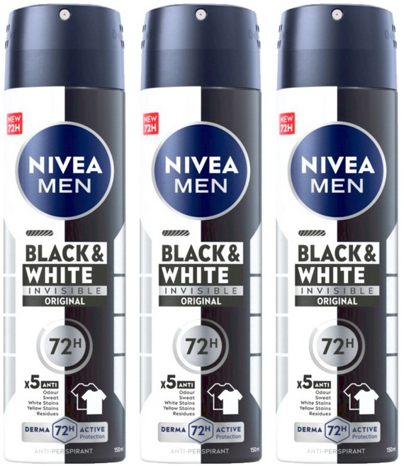 NIVEA 妮維雅 MEN 男士止汗爽身噴霧 無印乾爽, 150ml, 3瓶