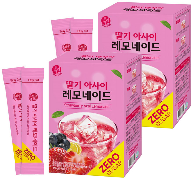 우리차 딸기 아사이 레모네이드 분말, 5g, 20개입, 2개