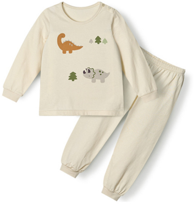 유니프랜드 아동용 숲속공룡 오가닉 단면 9부내의 상하의 면 세트