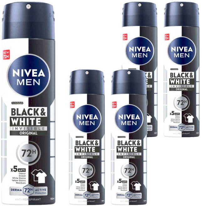 NIVEA 妮維雅 MEN 台灣公司貨 男士止汗爽身噴霧 無印乾爽, 150ml, 5瓶