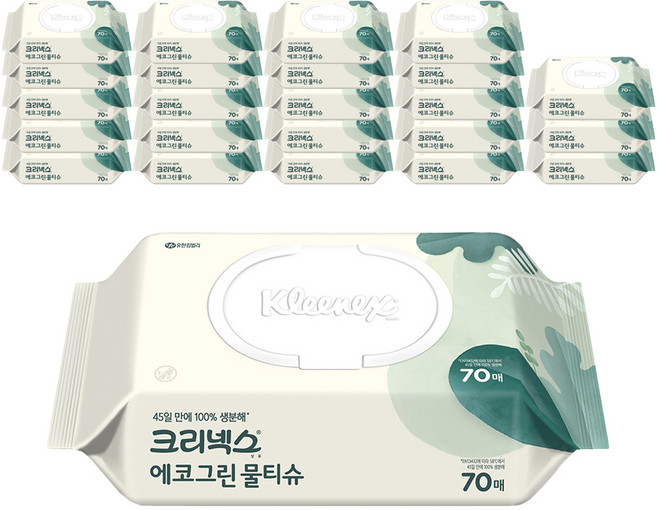 크리넥스 에코그린 물티슈 캡형, 50g, 70매, 24개