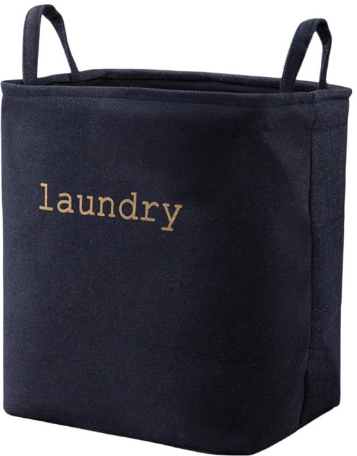 小麥購物 可折疊 大容量棉麻髒衣籃 L219, 藏青色
