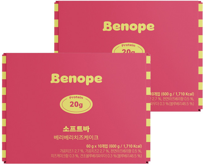 베노프 소프트바 프로틴바 베리베리치즈케이크 10p, 600g, 2개