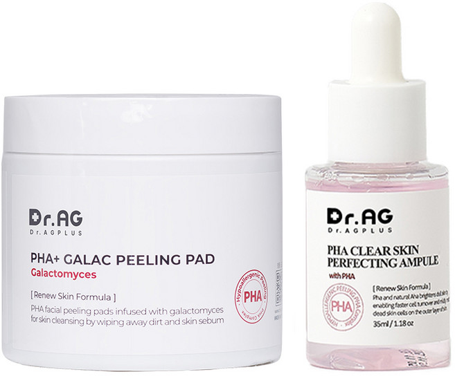 Dr.Ag PHA果酸煥膚去角質棉片 60片入+PHA果酸煥膚精華安瓶 30ml 2款組, 1組
