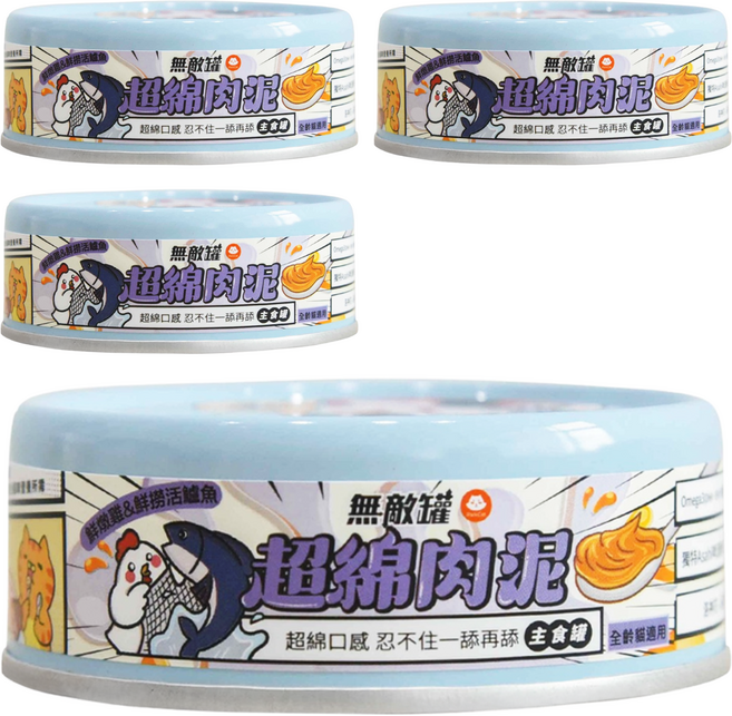 ParkCat 貓樂園 無敵罐超棉肉泥主食貓罐, 80g, 4個, 鮮燉雞 + 鮮撈活鱸魚