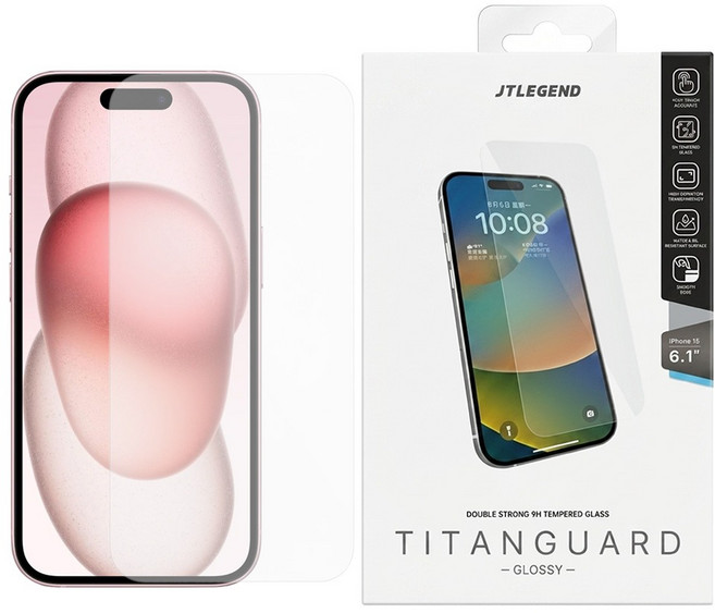 JTLEGEND TITANGUARD 手機 鋼化玻璃 保護貼 iPhone 15 / 15 Pro (6.1吋) 9H 疏油疏水 指紋不留 透明色