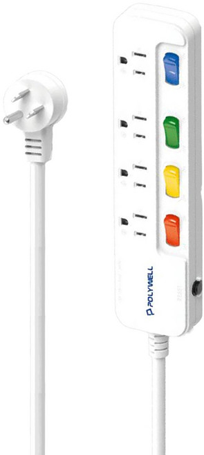 POLYWELL 寶利威爾 安全一體式電源插座延長線 3孔 PW15-T05-A031, 白色, 1條, 2.7m