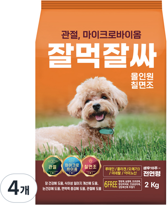 잘먹잘싸 6free 강아지 사료, 칠면조, 2kg, 4개