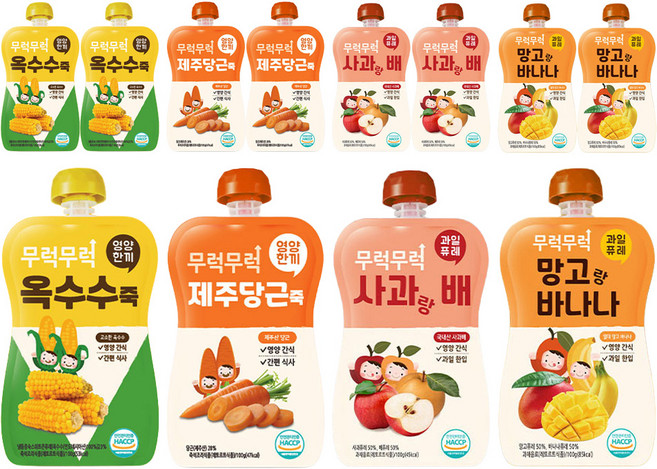 이유케어스 무럭무럭 키즈죽 과일퓨레 4종 세트, 옥수수 + 당근 + 사과랑배 + 망고랑바나나, 3세트