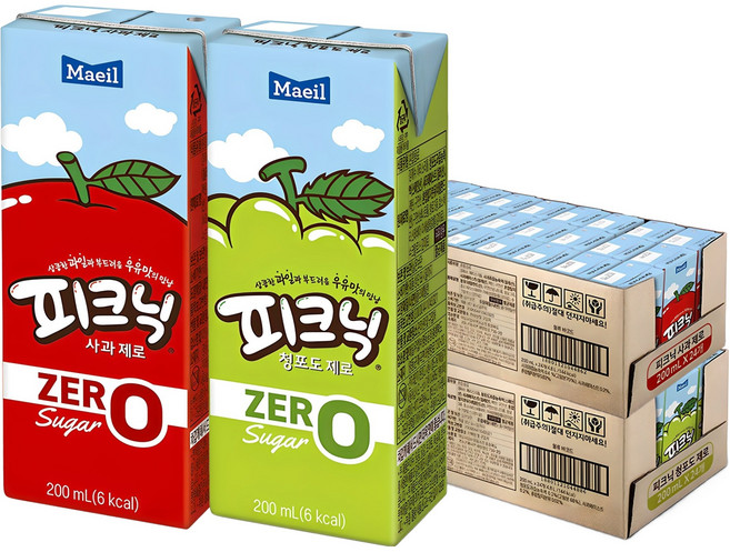 피크닉 제로 청포도 200ml 24p + 사과 200ml 24p, 1세트