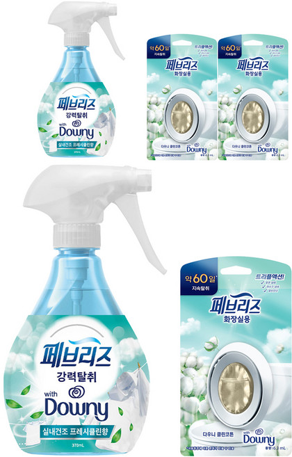 페브리즈 실내건조 프레시클린향 섬유탈취제 + 비치형 클린코튼향 본품 6.3ml 3p, 370ml, 2개