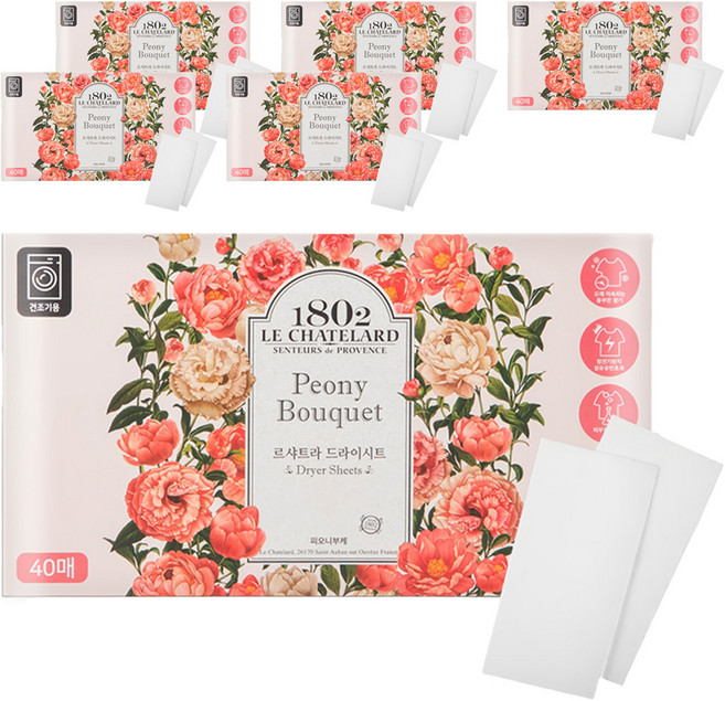 르샤트라1802 건조기 시트 섬유유연제 피오니부케 본품, 40매, 6개