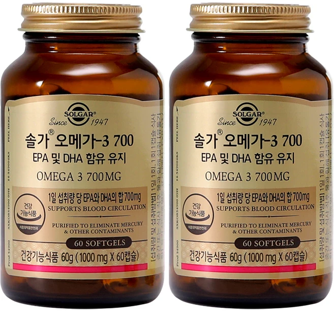 솔가 오메가3 700, 60정, 60g, 2개 - 쿠팡
