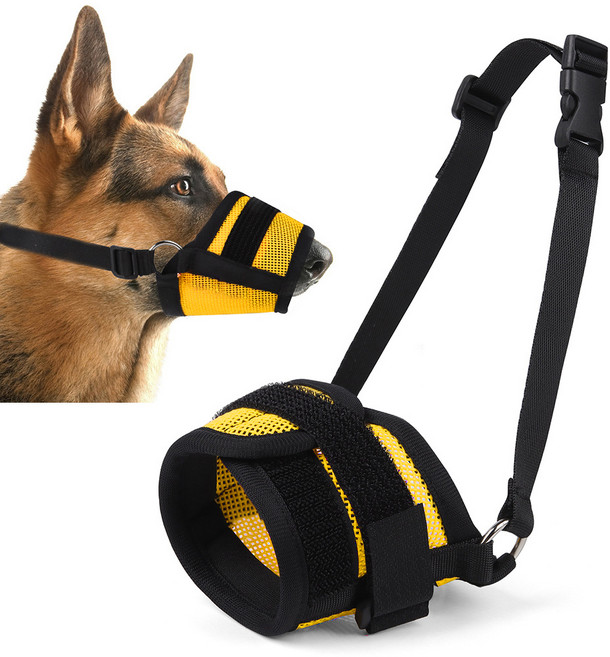 요런개 강아지 조절 가능 물림 방지 입마개 M, 02 옐로우, 1개