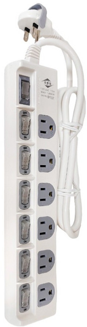 WeiTien 威電 7開6座彩色開關電腦線, 1.8m, 白色 + 灰色, 1個