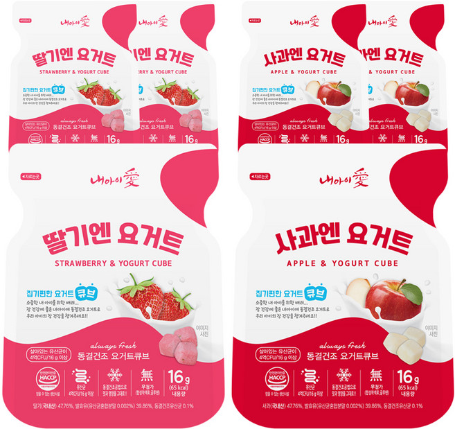 내아이애 동결건조 요거트엔 유아과일큐브, 사과 3p + 딸기3p, 1세트, 16g