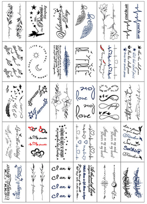 문신 헤나 레터링 타투 스티커 감성 30종 세트, 혼합색상, 1개