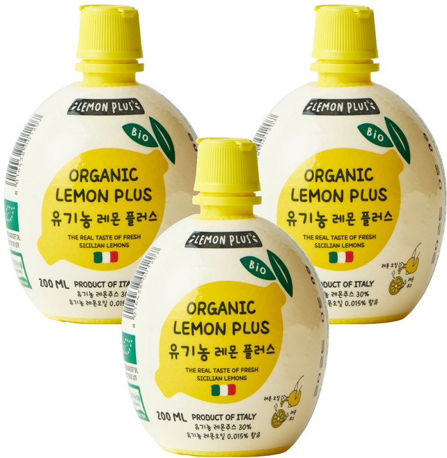 유로푸드 유기농 레몬 플러스 주스, 200ml, 3개