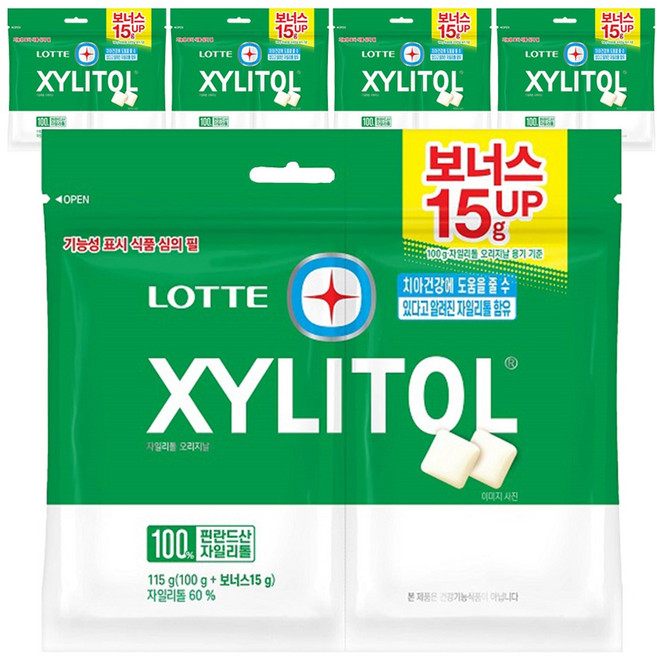 롯데자일리톨 오리지날 껌 리필, 115g, 5개