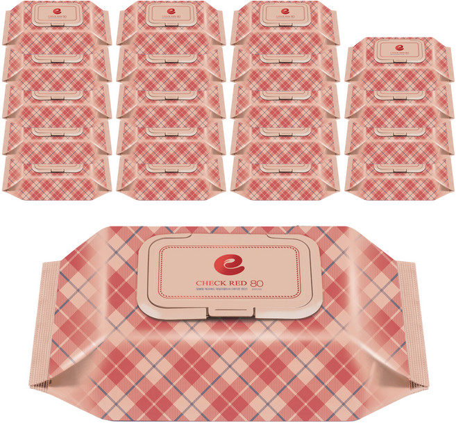 앙블랑 체크 레드 아기물티슈 캡형, 60g, 80매, 20개