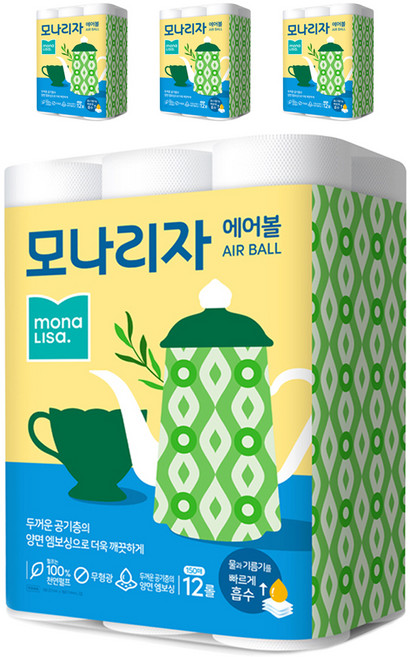 모나리자 에어볼 천연펄프 키친타올, 150매, 48개