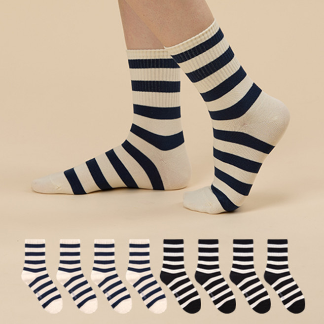 GGRN 여성용 스트라이프 보드삭스 패션 양말 8켤레 세트