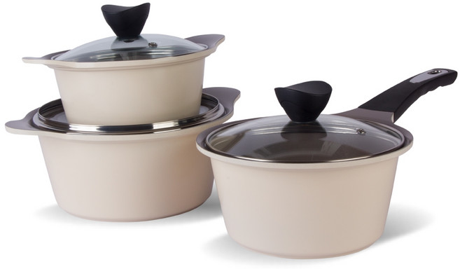 키친웰 벨로스 세라믹 코팅 냄비 3종세트, 베이지, 양수냄비 16cm + 20cm + 편수냄비 18cm