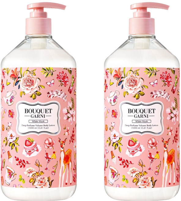 부케가르니 딥 퍼퓸 볼륨 바디로션 화이트머스크, 1L, 2개