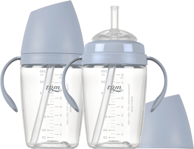 티지엠 쌀알 트라이탄 빨대컵, 240ml, 2개, 코튼블루