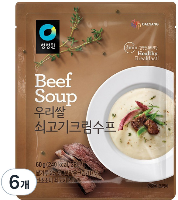 청정원 우리쌀 쇠고기크림수프, 60g, 6개