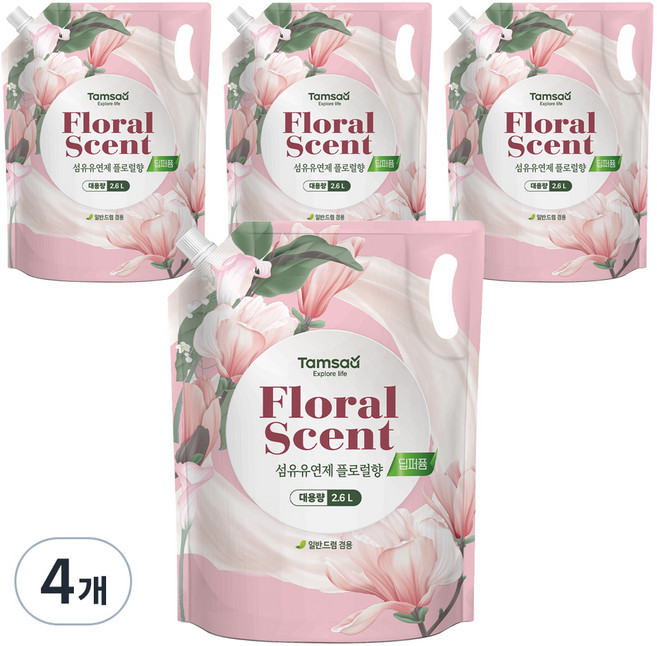 탐사 딥퍼퓸 섬유유연제 플로럴향 파우치타입 대용량, 2.6L, 4개