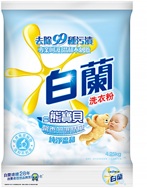 白蘭 含熊寶貝純淨溫和洗衣粉, 4.25kg, 1包
