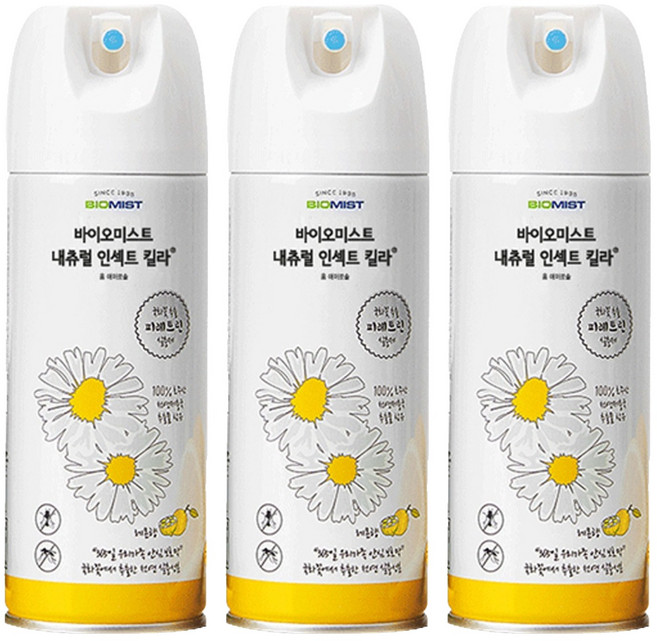 바이오미스트 내츄럴 인섹트 킬라 홈 에어로솔 살충제 레몬향, 3개