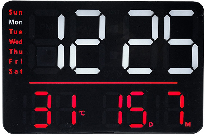 萬年曆LED電子掛鐘 雙色顯示 帶溫度日期星期顯示 帶遙控操作, 藍色