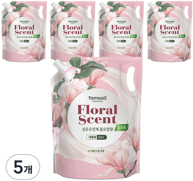 탐사 딥퍼퓸 섬유유연제 플로럴향 파우치타입 대용량, 2.6L, 5개