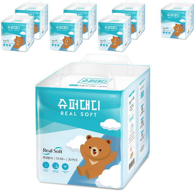 슈퍼대디 NEW 리얼소프트 밴드형 기저귀 유아용, 특대형(XL), 240매