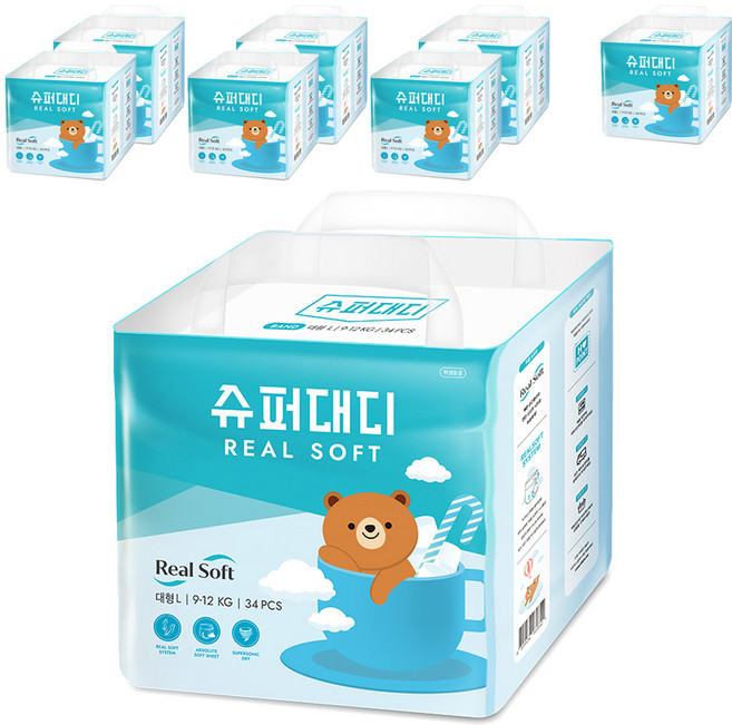 슈퍼대디 리얼소프트 밴드형 기저귀 유아용, 대형(L), 272매