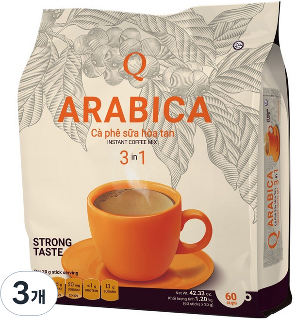 굿모닝커피 쓰어다 큐카페 아라비카 3in1 밀크커피, 3개, 60개입, 20g