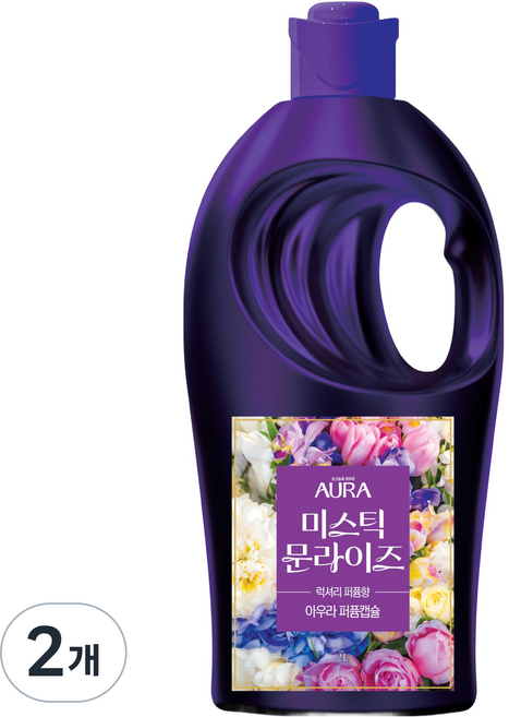 아우라 퍼퓸캡슐 초고농축 섬유유연제 미스틱문라이즈 본품, 2L, 2개