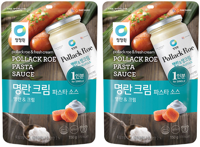 청정원 싱글 파우치 명란 크림 파스타 소스, 150g, 2개