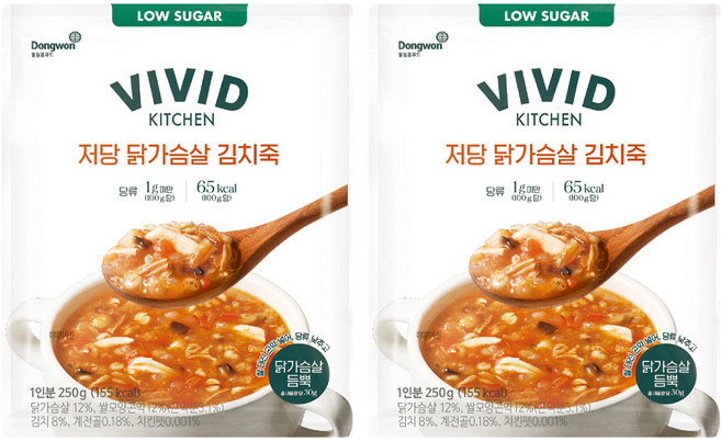 비비드키친 저당 닭가슴살 김치죽, 250g, 2개