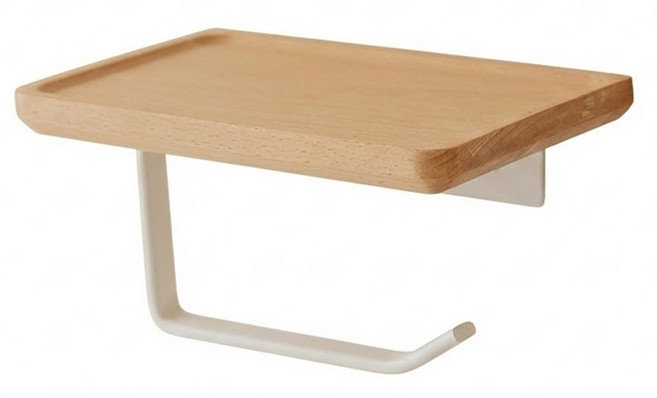 沐慕家居 免釘浴室廚房實木收納架 牆壁置物架 長方形收納架, 小實木款 棕色, 1個