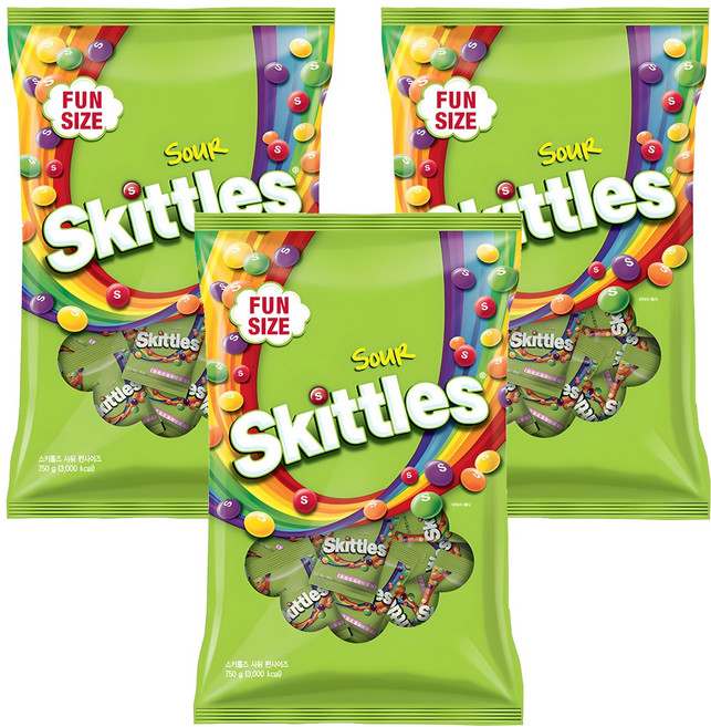 Skittles 彩虹糖 酸味彩虹糖, 3袋, 750g
